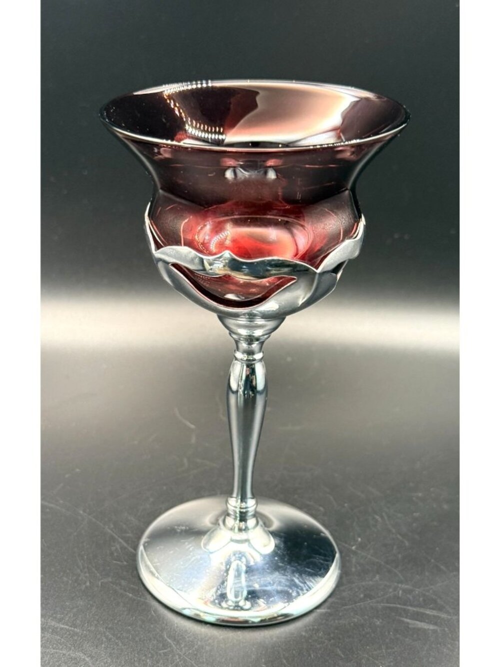 Art Deco Farber Bros Amethyst Glass Cocktail Goblet Chrome Holder